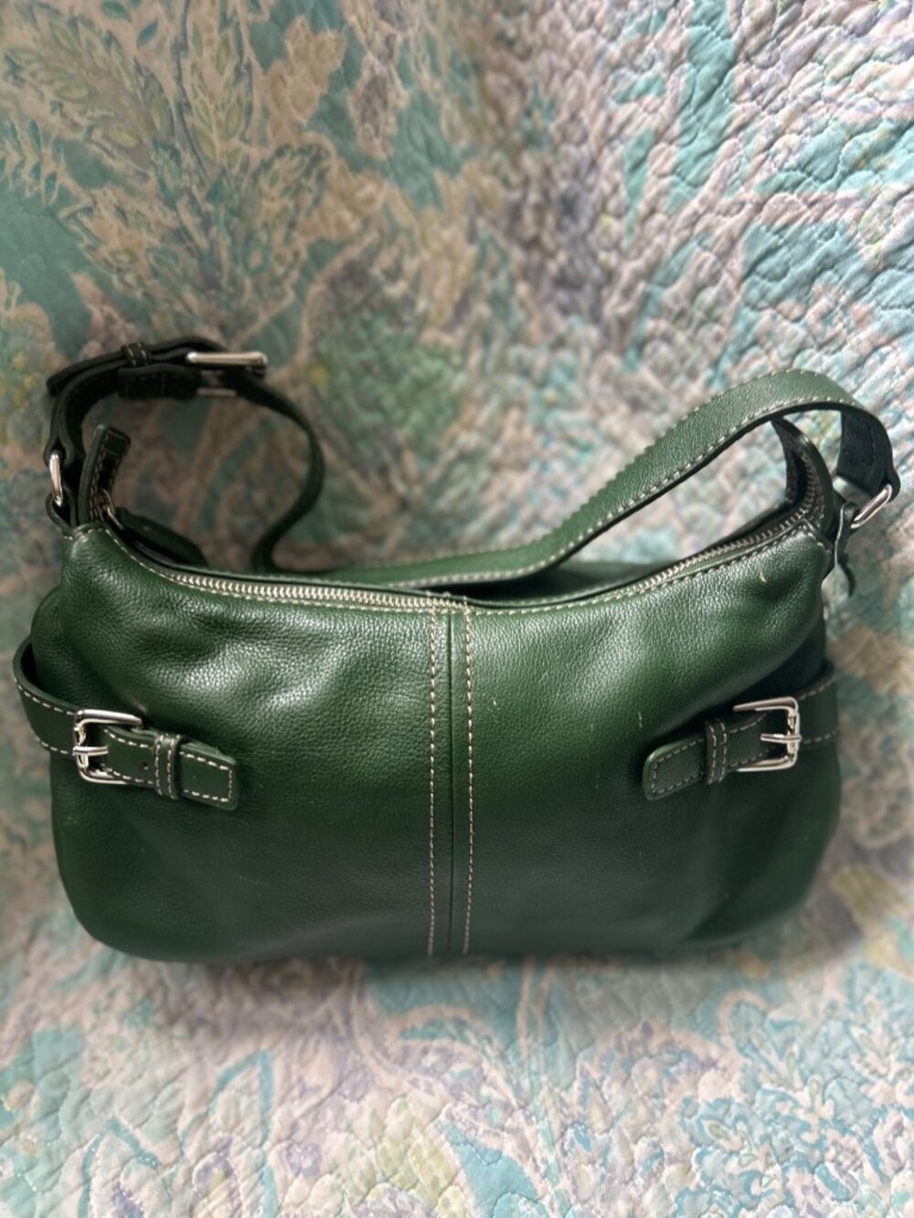Chanter Club Premium Leather Green Hobo Shoulder Bag Buckle Y2K